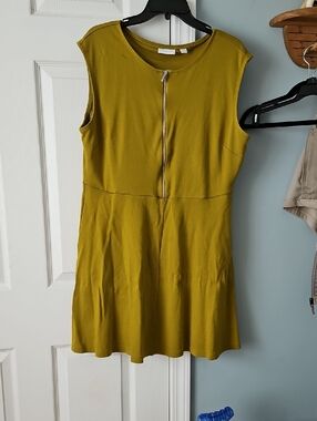 New York & Company Olive Green Zip-Front Sleeveless Mini Dress